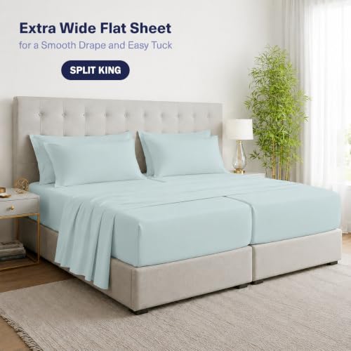 Kickoff Viscose Bamboo Sheets Split King Size 5-pc 100% Organic Bamboo Viscose Bed Cooling Sheets Split King Size Set Cool Bedding for hot Sleepers Sheet Set - Gift Ready Packaging (Coastal Blue, SK) - view 3