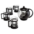Half Moon Teapot Set with 4 Tea Cups, Removable Stainless Steel Filter and Infuser, Glass Tea Maker, Filter, Dishwasher Safe, 40-Ounce, Tea Gift Set, Tea Set for Service of 4 Adults