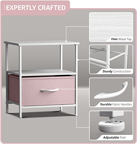 1 Drawer Shelf Storage Nightstand - Kids Bedside Furniture End Table Night Stand with Steel Frame Wood Top & Easy Pull Fabric Bins. Dresser & Chest for Home Bedroom Accessories Office & College - view 4