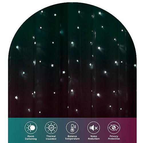 Ombre Star Cutout Blackout Curtains for Girls Bedroom Kids Nursery Living Room Decor,Double Layer with Sheer Overlay Window Drapes Princess Teal Purple Gradient,52 x 63 inch Length 2 Panels Set - view 5