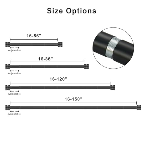 16-56 inch Long Adjustable Matte Black Curtain Rods,1 inch Diameter Splicing Heavy Duty Rod Set with Aluminum Finals for Windows, Door, Drapery - view 5