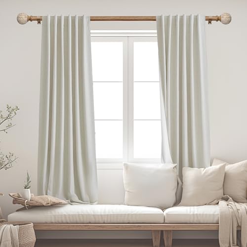 Wood Curtain Rods for Windows: 1 Inch Diameter Adjustable Heavy Duty Curtain Rod 48" to 86" with Imitation Wood Grain Leaf Pattern Finials - view 2