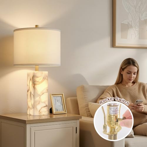 23" Alabaster Table Lamp Set of 2 with Night Light for Living Room - view 4