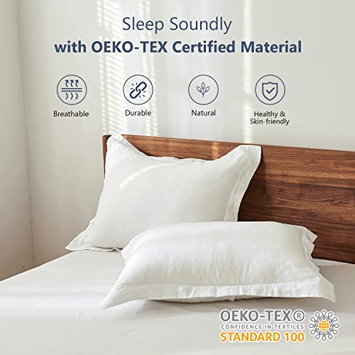 100% Linen Pillow Case King Size Set of 2, White Pillow Covers with Overlap Closure, Luxury Breathable Pillowcases Protectors Suitable for All-Season (20" X 36", White) - view 2