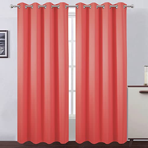 100% Blackout Curtains 52 x 84 Inch/Coral Curtains 2 Panels with Black Lining Room Darkening Thermal Insulated Bedroom Curtains - view 2