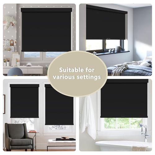 Cordless Blackout Roller Shades Blinds for Windows,34"W x 72"H,Black - view 6