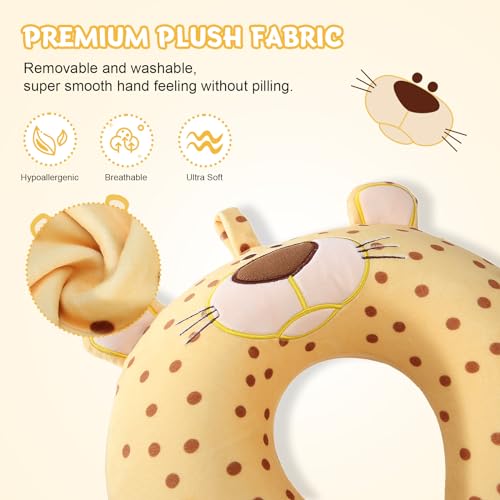 Travel Pillow for Kids Adult Cute Neck Pillow for Traveling Memory Foam Airplane Pillow Sleep Mask Animal Flight Pillow Head Rest Neck Support for Cars Long Flights (Yellow Leopard, 9-12 Y/O) - view 3