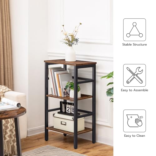 3 Tier Bookshelf, Small Narrow Bookshelf, Record Storage Rack with Side Fence, Floor-Standing Shelf Units, Narrow Display Shelf for Living Room, Bedroom, Classroom, Rustic Brown BF80CJ01G1 - view 4