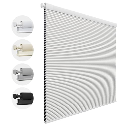 No Drill Cordless Cellular Shades Color-Matched No Tools Cellular Blinds Honeycomb Design Tension Blinds & Shades for Window (Blackout White, Custom Size)
