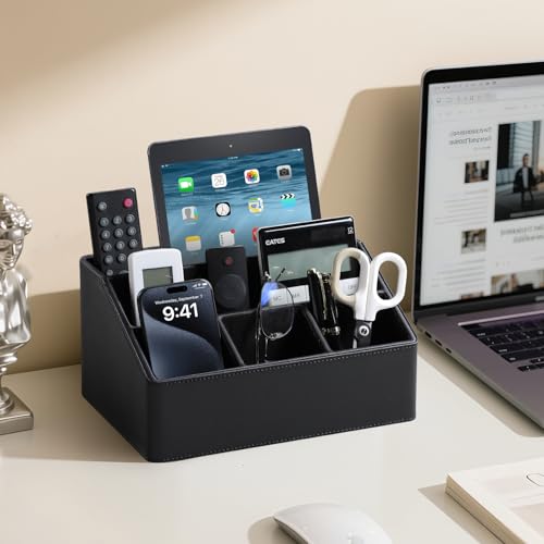 PU Leather Desk Organizer, Remote Control Holder (Black) - view 3