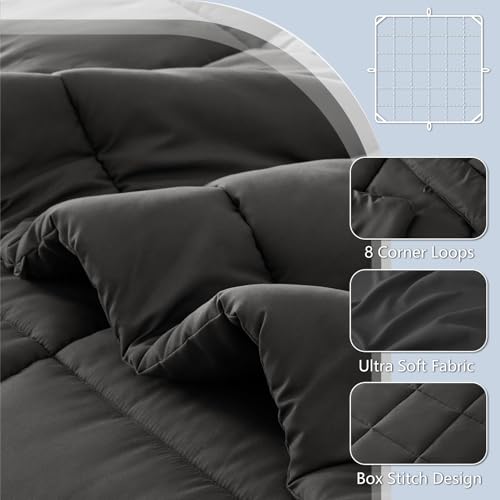 Full Duvet Insert, 300GSM Down Alternative Comforter, Dark Grey - view 4
