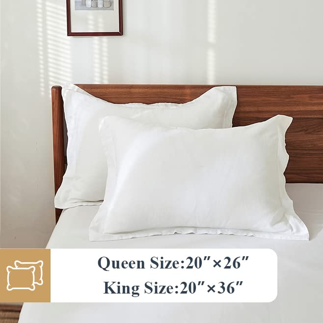 100% Linen Pillow Case King Size Set of 2, White Pillow Covers with Overlap Closure, Luxury Breathable Pillowcases Protectors Suitable for All-Season (20" X 36", White) - view 5