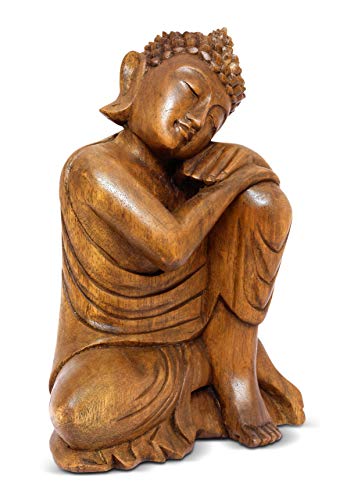 16" Wooden Serene Sleeping Buddha Statue Hand Carved Sculpture Handmade Figurine Decorative Home Decor Accent Handcrafted Art Traditional Modern Decoration (Large) - view 2