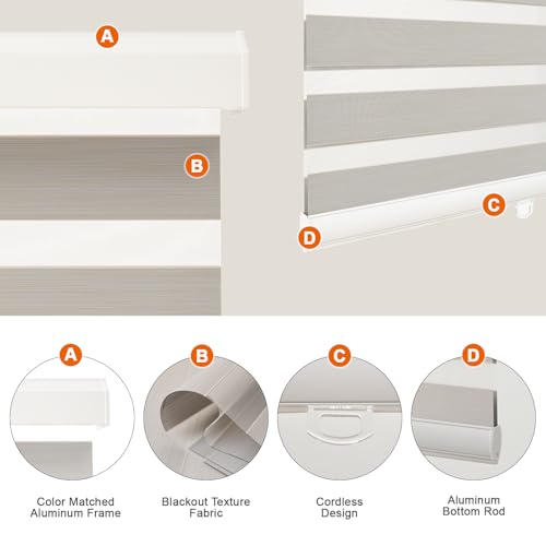 Cordless Zebra Blinds for Windows Shade Dual Layer Free-Stop Light Filtering Blackout Roller Blinds Thermal Insulated Privacy Protection, Inside or Outside Mount(Beige,34''W x 72''H) - view 3