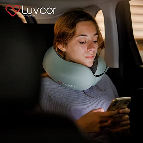 Premium Quality Memory Foam Travel Neck Pillow Bundle - Best Ergonomic Pillow for Airplane Travel, car Ride, Sleeping. Comes with Eye mask, earplugs and Storage Bag. (Imperial Green) - view 6