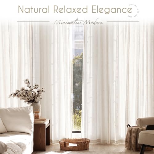 Cream Linen Curtains 72 inch Long 2 Panel Set for Living Room Back Tab Rod Pocket Semi Sheer Light Filtering Bedroom Window Curtain Modern Farmhouse Rustic Neutral Ivory Linen Drapes - view 7