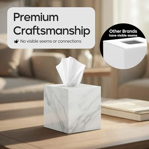 Tissue Box Cover Holder Square Marble Tissue Box Holder Bathroom Vanity Nightstand Bedroom Livingroom Decorative Decor Toilet Organizer Tissues (Marble, Square) - view 6