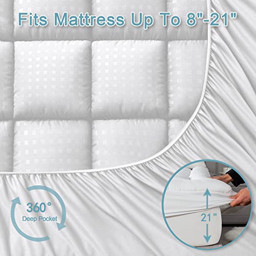 Queen Mattress Pad Quilted Fitted Mattress Protector Cooling Pillow Top Mattress Cover Breathable Fluffy Soft Mattress Topper with 8-21" Deep Pocket - view 5
