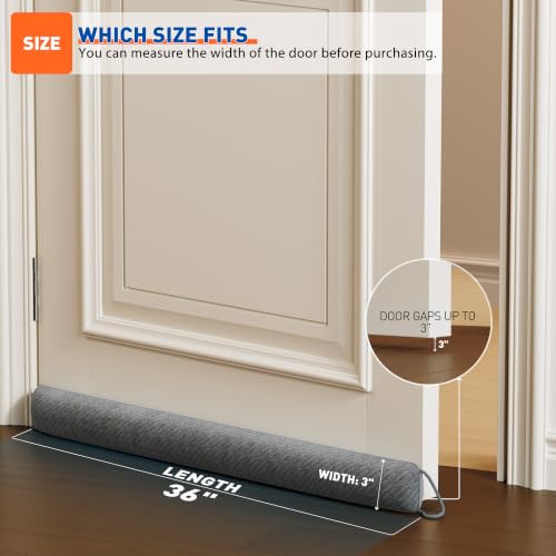 Door Draft Stopper for Bottom of Door 36 Inches, Velour Gray - view 3