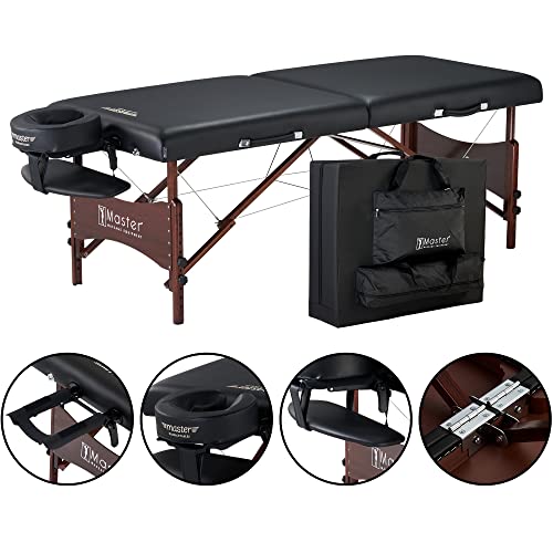 Master Massage Newport Portable Massage Table Package with Denser 2.5" Cushion, Walnut Stained Hardwood, Steel Support Cables, Pillows & Accessories, Black, 30" - view 2