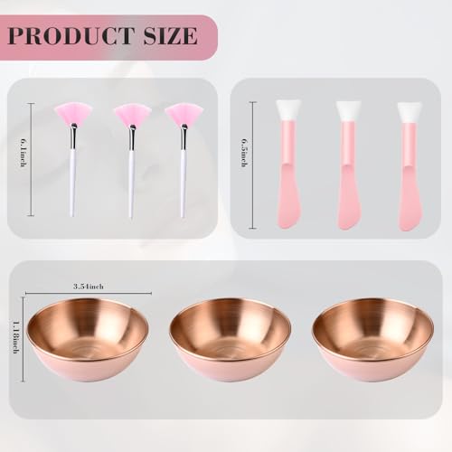 9Pcs Esthetician Supplies kit - 3 Mask Mixing Bowls, 3 Fan Esthetician Brushes & 3 Mask Brushes for Sleepover & Spa Night Celebrations (Rose Gold) - view 4