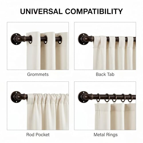 Industrial Curtain Rods for Windows 18 to 45 Inch, 1 Inch Diameter Adjustable small wrap around wraparound Blackout Heavy Duty short farmhouse metal single Drapery Rods with Aluminium Finials - view 2