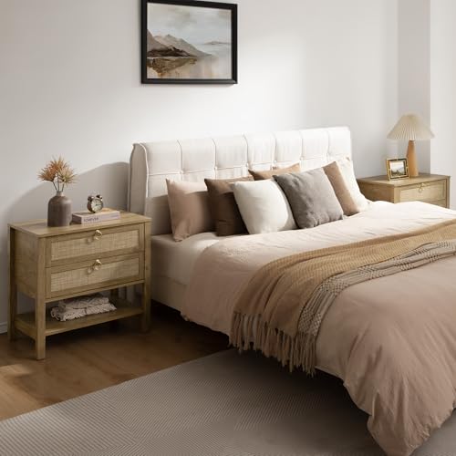 26.7" Wide Rattan Nightstand with 2 Drawers & Open Shelf End Table - view 5