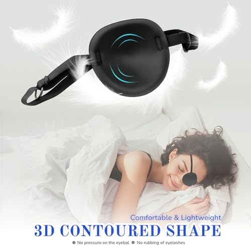 Eye Patches for Women & Men, 3D Adjustable Eye Patch, Strabismus Lazy Eyepatch for Left or Right Eye, 2Pcs, Black+Black - view 3