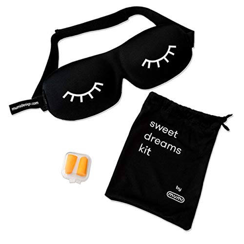 Sweet Dreams Kit - 3D Memory Foam Sleeping Mask with Adjustable Strap - Blocks Light Effectively - Includes Ear Plugs and Case