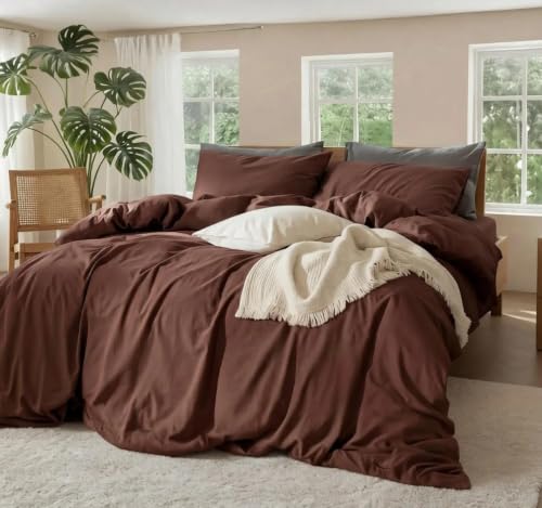 100% Pure Linen Blend 4 Piece Sheet Set, Cooling and Breathable Flax Bed Sheets for Hot Sleepers, Comfort All Year, Anti-Tear and Tough Bedding, 18 Inch Deep Pocket(Chocolate Brown,Queen)