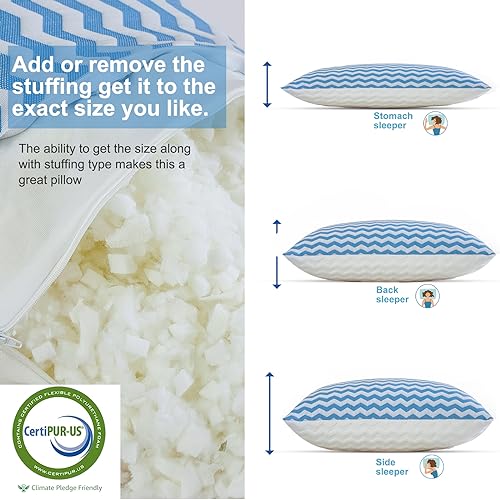 Pillows Queen Size for Bed - Adjustable Firm Pillow for Back Stomach and Side Sleeper - Shredded Memory Foam Cooling Pillow for Neck and Shoulder Pain with Washable Cover - view 3