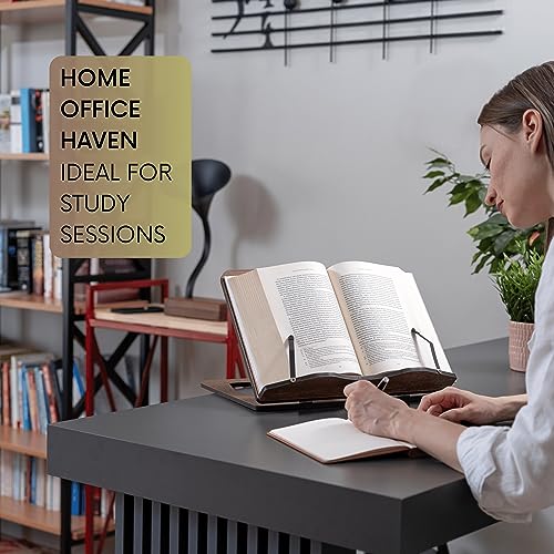 Adjustable Book Stand, Foldable Reading Stand for Bed, Cookbook and Recipe Holder for Kitchen, Tablet Stand (Walnut) - view 6