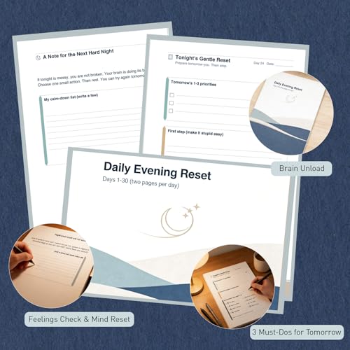 ADHD Evening Reset Planner (Undated) – 30-Day Night Routine Journal & Checklist, Calm Your Mind Before Bed, 2/5/10-Min Reset System, Brain Dump for Racing Thoughts, For Adults & Teens - view 3