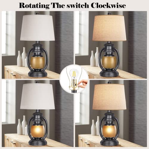 Table Lamps for Bedroom Set of 2 Rustic Farmhouse Living Room Bedside Lamp with 2 USB Port and Outlet Black Nightstand Lamps with Nightlight Miner Lantern for End Table - view 5