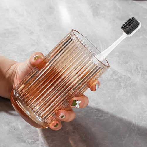 Glass Toothbrush Holder Cup | Crystal Clear Tumbler Makeup Brush Holder for Bedside Table, Bathroom, Vanity, 2Pack Crystal Glass with Gold Rims (Tall Clear+Gold Rims 2pcs) - view 7