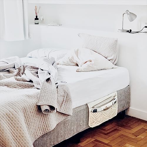 Macrame Bedside Caddy, Boho Bed Storage Organizer, 4 Pockets Ivory - view 3
