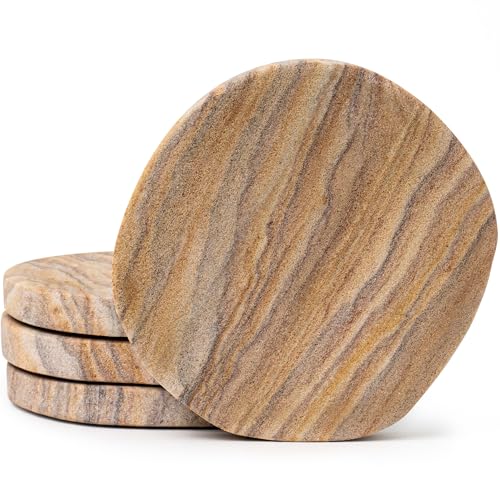 Absorbent Sandstone Coasters for Drinks, Set of 4