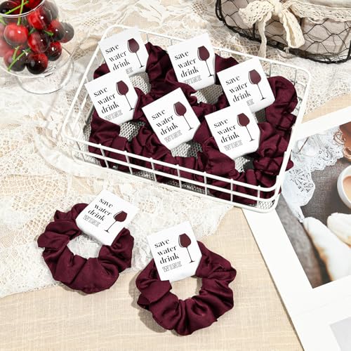 Burgundy Bachelorette Party Favors Set of 8 Themed Bridesmaid Proposal Gifts Satin Scrunchies Hair Ties Bridal Shower Wedding Favors for Women - view 4
