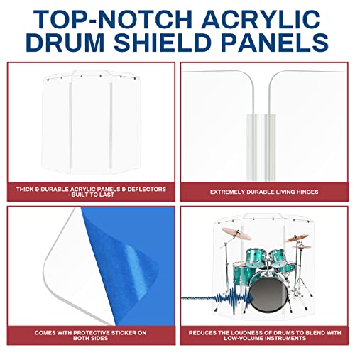 Drum Shield 5ft w/Deflectors & Plastic Hinges, Comes w/ 3 Drum Panels, Plastic Hinges & Deflector Connectors, Premium Clear Acrylic Panels - view 4