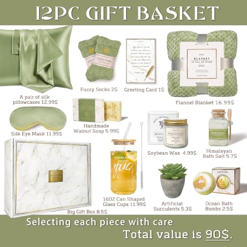 Gift Basket for Women,Care Package for Women,Birthday Gift Basket,12PC Get Well Gifts After Surgery,Grief,Sympathy Gifts,Condolences (green) - view 2
