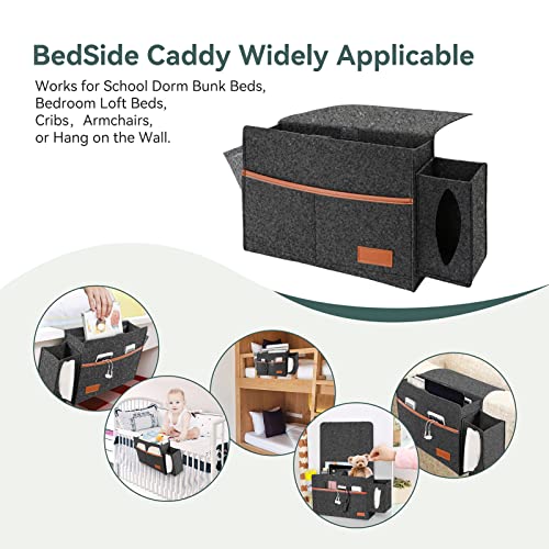 Bedside Storage Organizer, Stain Resistant, 7 Pockets with Tissue Box & Bottle Holder for Remotes Phone Magazine Ipad, Bedside Caddy for Dorm Sofa Desk Felt Bedside Pocket (13.8 * 11.4 In) - view 2