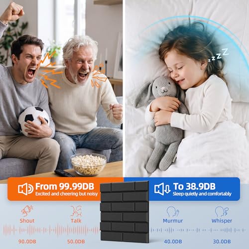 20 Pack Acoustic Panels with Self Adhesive, 11.8" X 11.8" X 0.36" High Density Sound Proof Foam Panels for Wall, Soundproof Wall Panel, Brick Sound Absorbing Panel for Home Studio Office Decor - Black - view 2