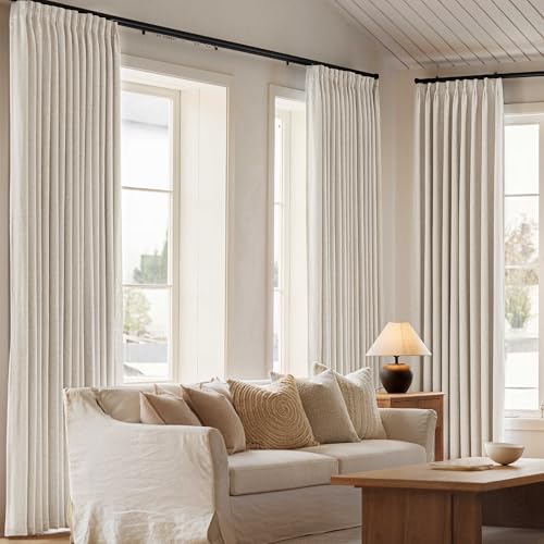 Blackout Natural Linen Pleated Curtains 2 Panels - 40"Wx102"L, Back Tab - view 6