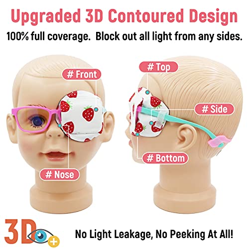 3D Cotton & Silk Eye Patch for Kids | Girls Eye Patch for Glasses | Medical Eyepatch for Children with Lazy Eye (Strawberry, Left Eye) - view 2