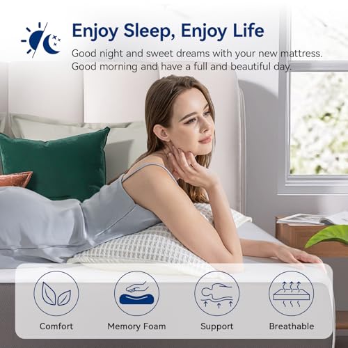 Memory Foam Mattress, Soft Plush Feel, Breathable, 12 Inch, Queen, White/Grey - view 6
