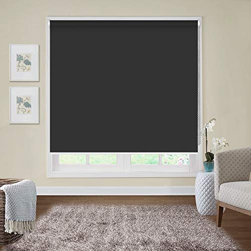 Cordless Blackout Window Roller Shades, Black Custom Easy to Control Window Blinds with Spring Lifting System for Windows, Doors, French Door - view 2