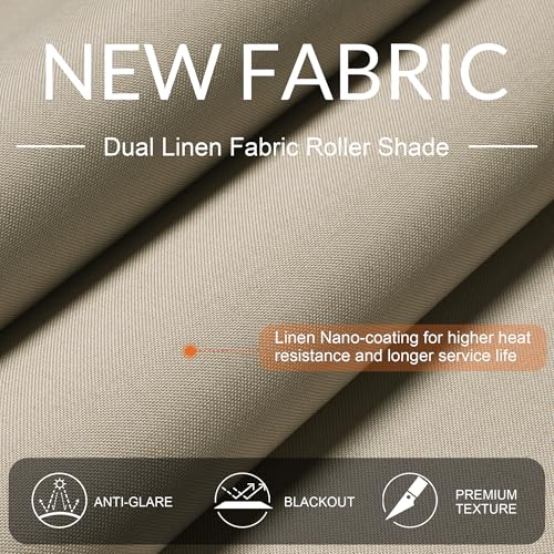 100% Blackout Roller Shades for Windows, Cordless Linen Fabric Roller Blinds,Thermal Insulated Fabric Roller Window Shades for Home,Office,Bedroom,Door,41" W x 108" H,Beige - view 2