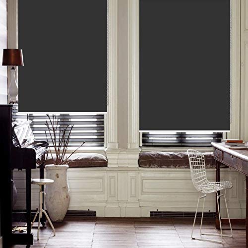 Cordless Blackout Window Roller Shades, Black Custom Easy to Control Window Blinds with Spring Lifting System for Windows, Doors, French Door - view 3