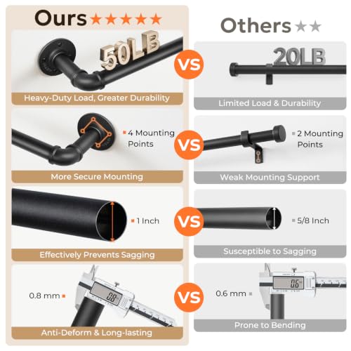 Curtain Rods 72-144 Inch, 1 Inch Industrial Black Curtain Rod - view 5