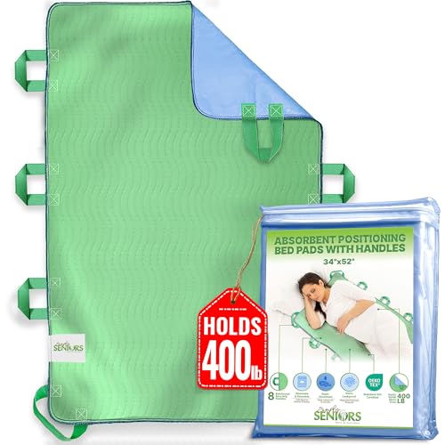 Absorbent Positioning Bed Pads with 8 Handles 34"x52"- 1Pack